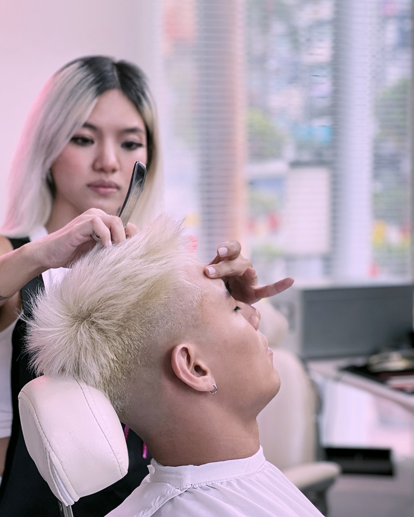 Black and white barber editorial detail